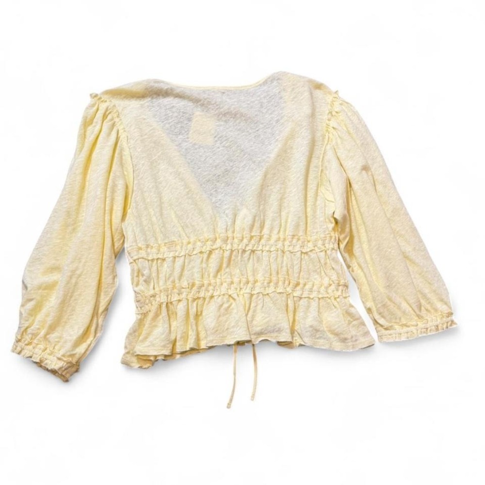 Free People Yellow Linen Blend Tie Front Top - Picture 4 of 14